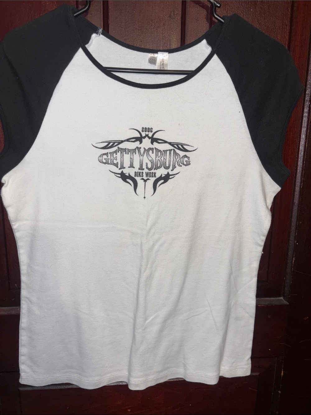 White and Black Raglan Gettysburg Graphic Tee - Women